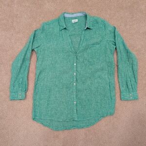 Sigrid Olsen Women's 100% Linen Green Button Down Shirt